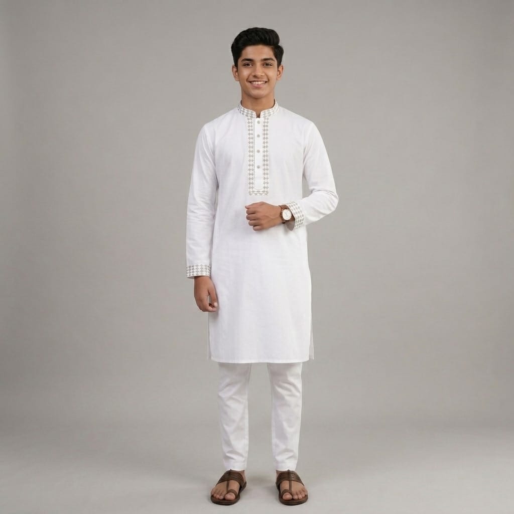Classic White Embroidered Kurta Pajama Set