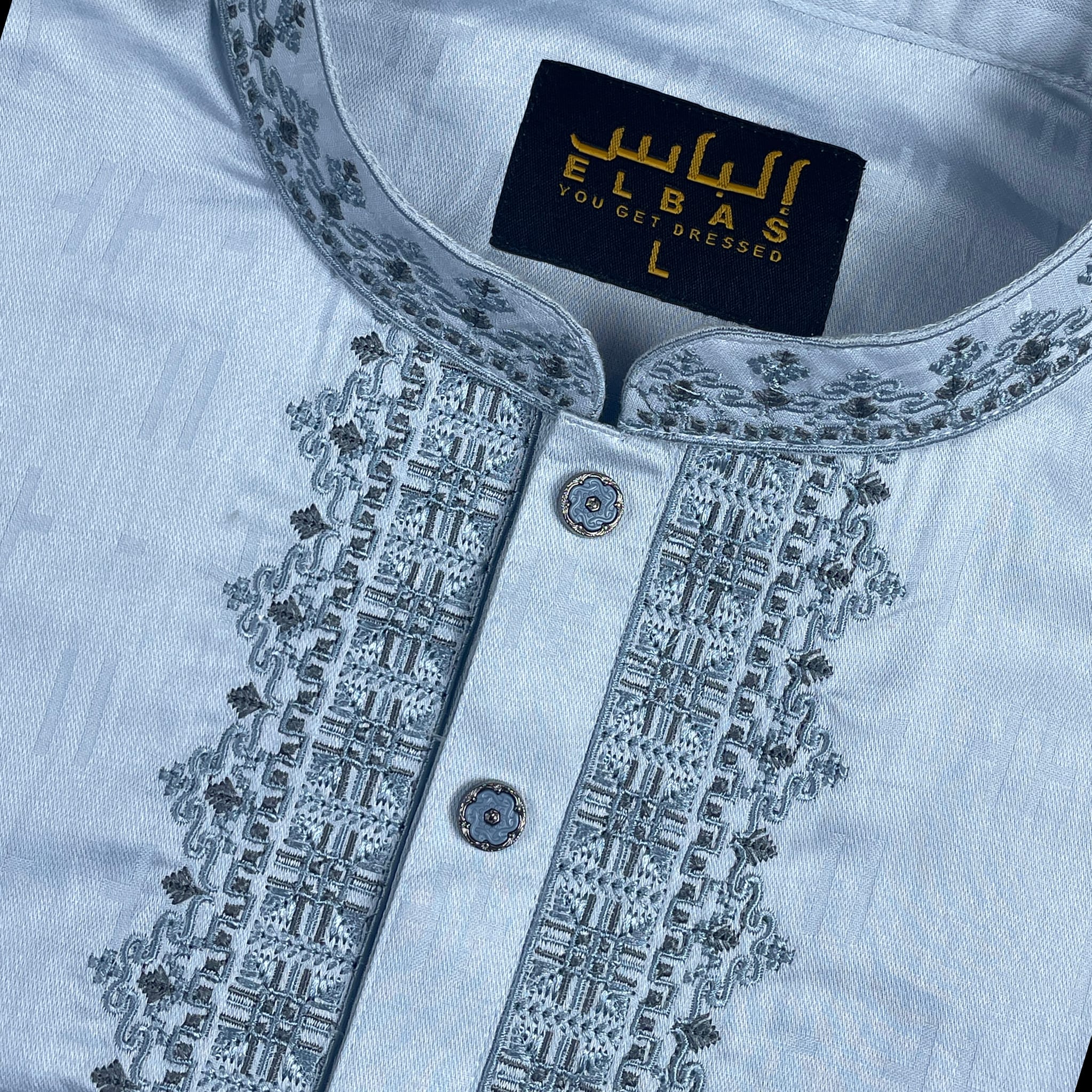 Geometric Embroidered Cotton Panjabi-Ruhan