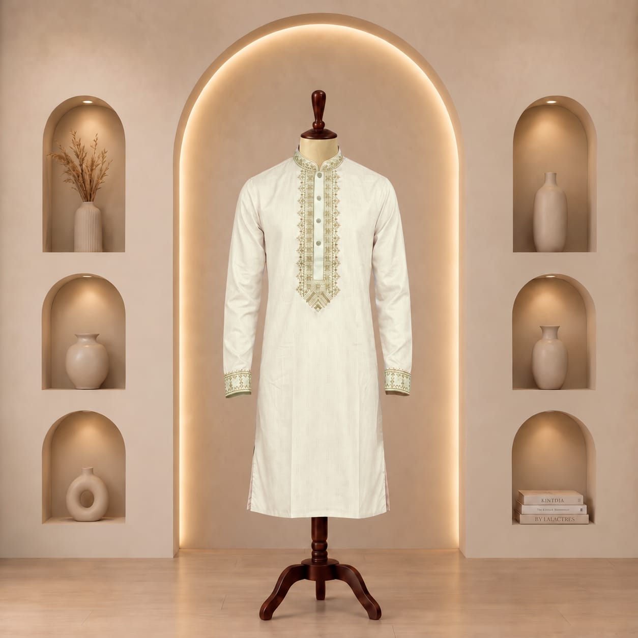 Geometric Embroidered Cotton Panjabi-Ruhan