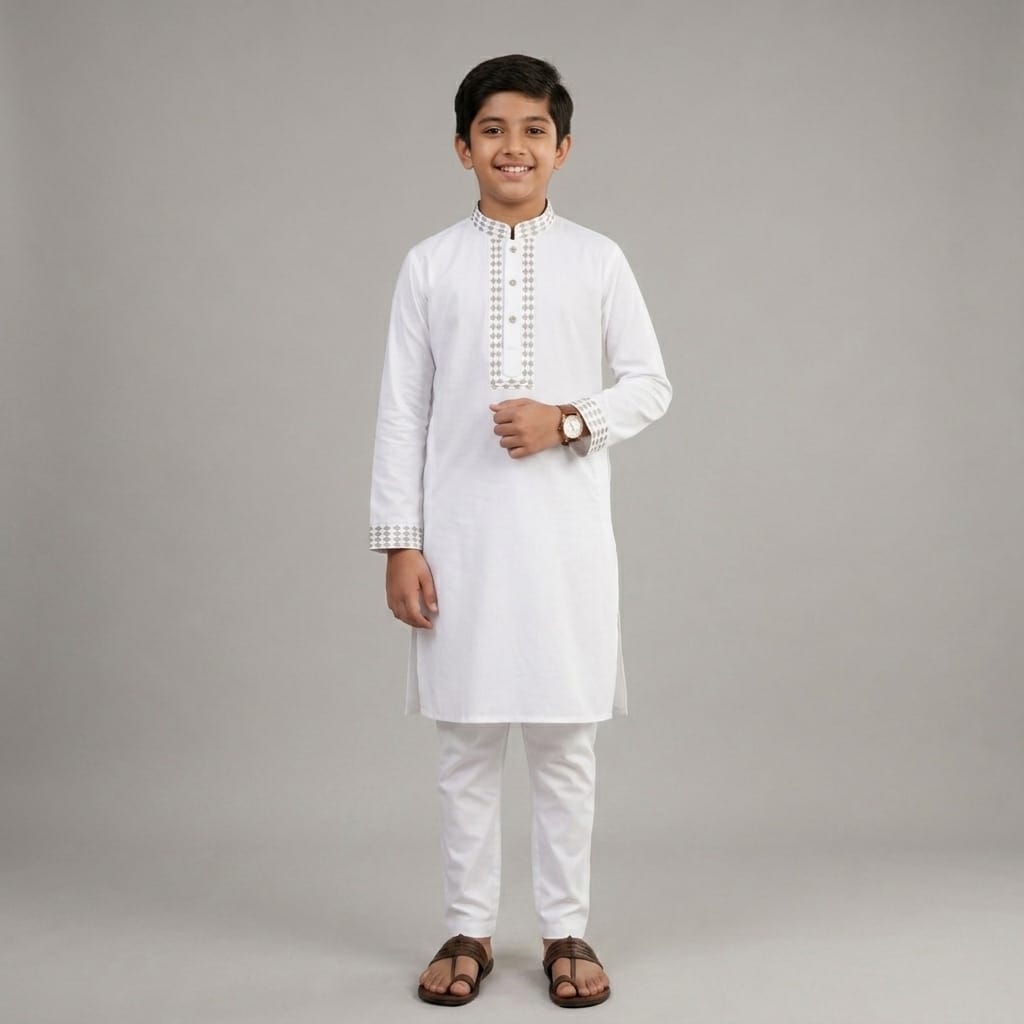 Boys' Classic White China Maicro Panjabi Pajama Set