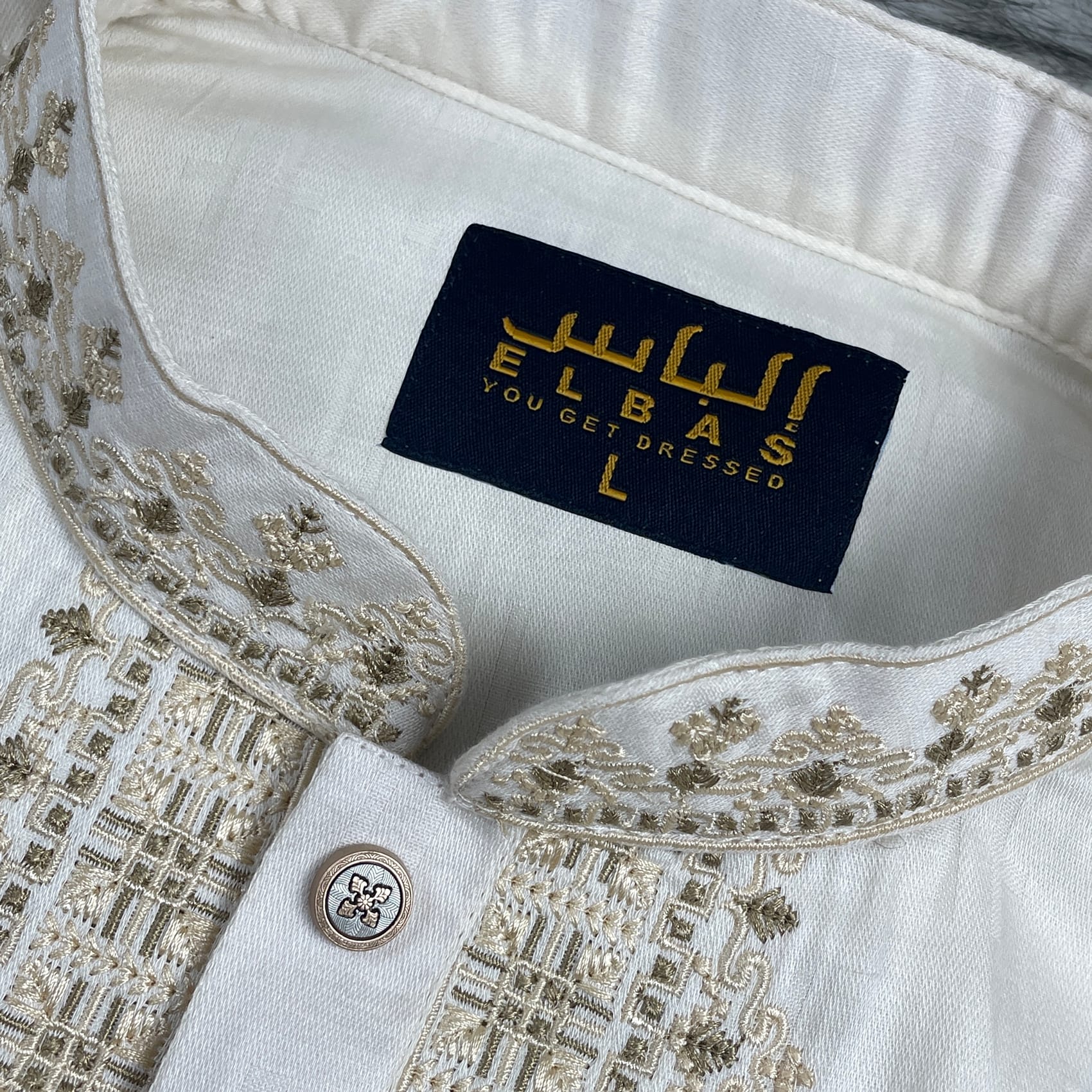 Geometric Embroidered Cotton Panjabi-Ruhan