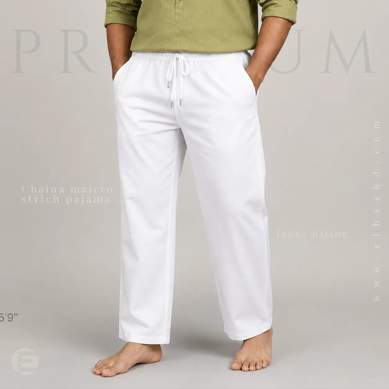 China Stretch Loose fitting White– চায়না মাইক্রো স্টিচ সেমি ঢোলা সাদা
