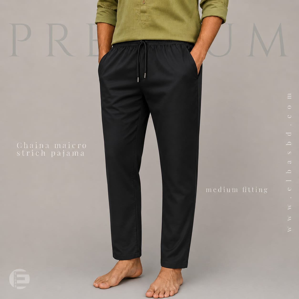 China Stretch Narrow fitting Black– চায়না মাইক্রো স্টিচ সেমি নেরো কালো
