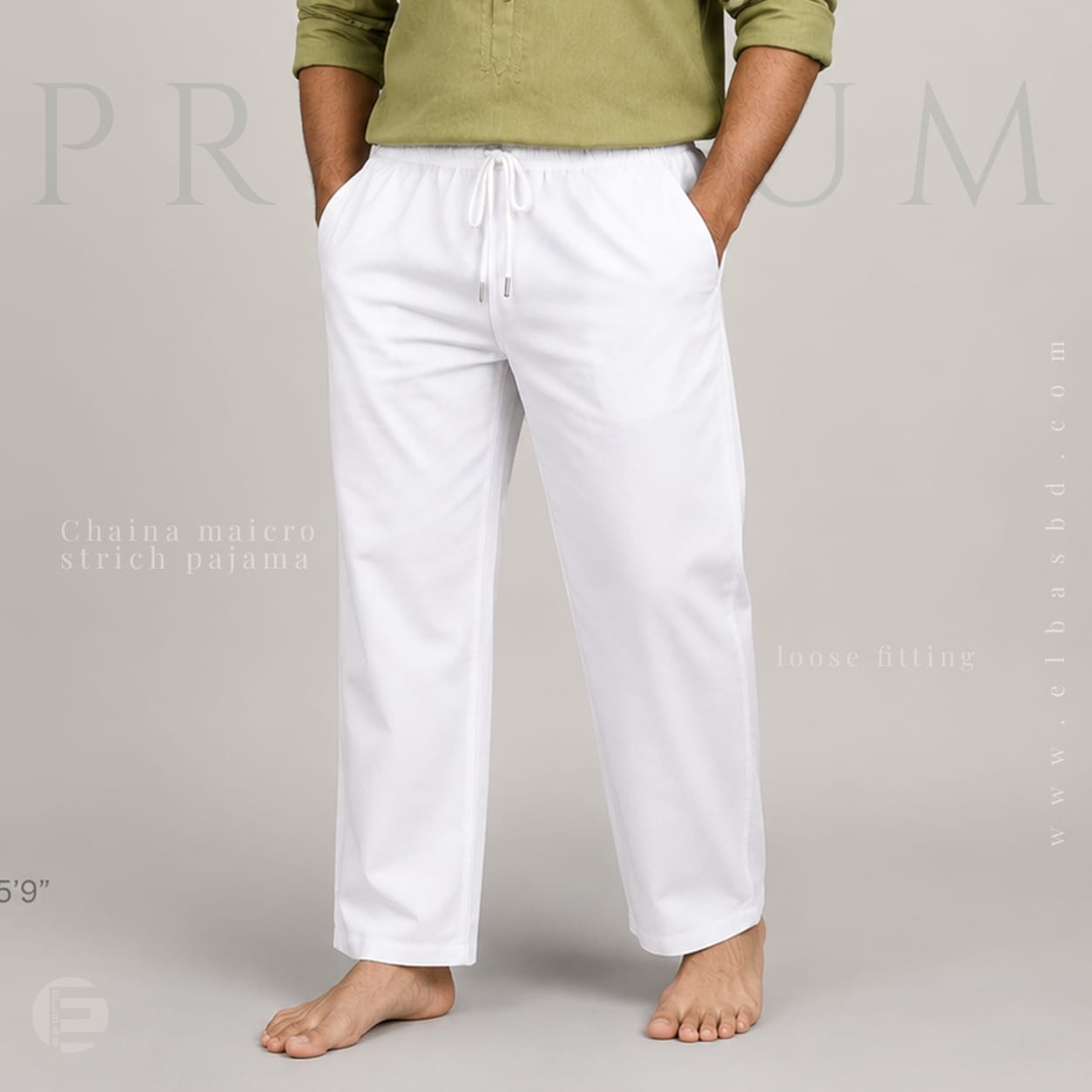 China Stretch Loose fitting White– চায়না মাইক্রো স্টিচ সেমি ঢোলা সাদা