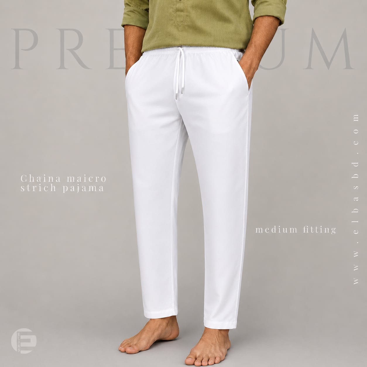 China Stretch Narrow fitting White – চায়না মাইক্রো স্টিচ সেমি নেরো  সাদা