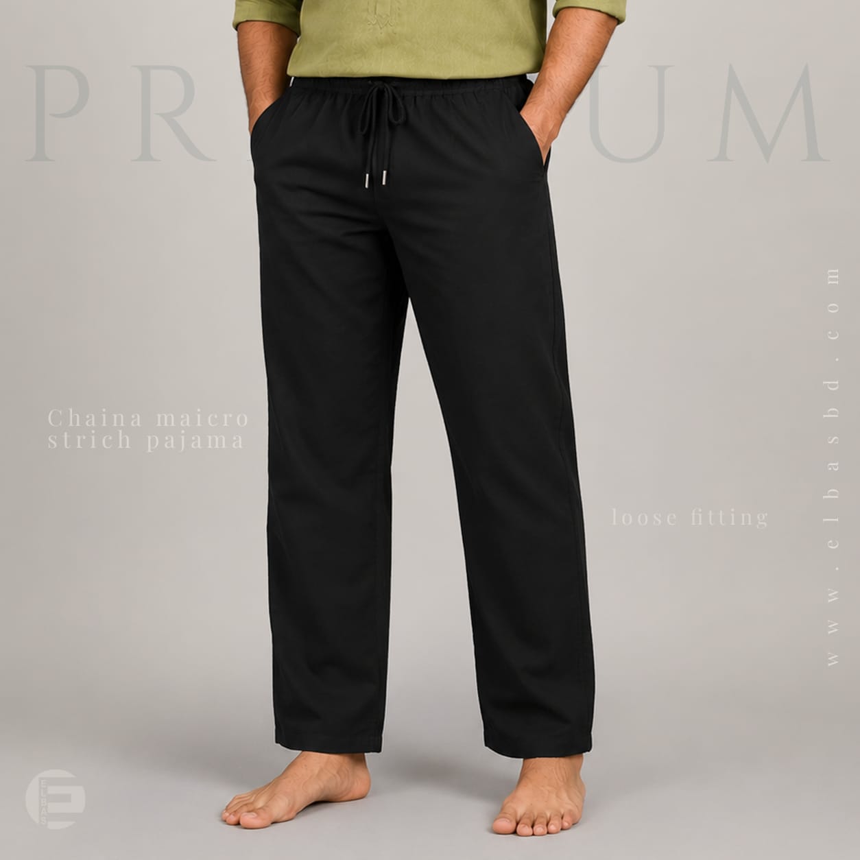 China Stretch Loose fitting Black– চায়না মাইক্রো স্টিচ সেমি ঢোলা কালো